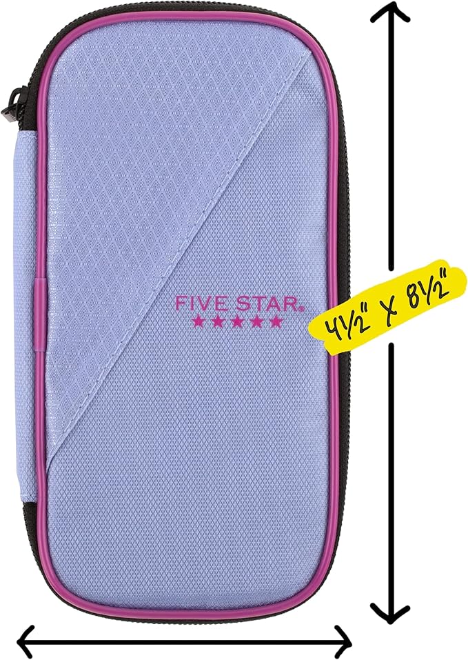 Five Star Pencil Pouch, Pen Case, High-Capacity Zipper Pouch, Storage Organizer for School Supplies Earbuds Chargers Cables Makeup, Lilac/Berry (500211F-ECM)
