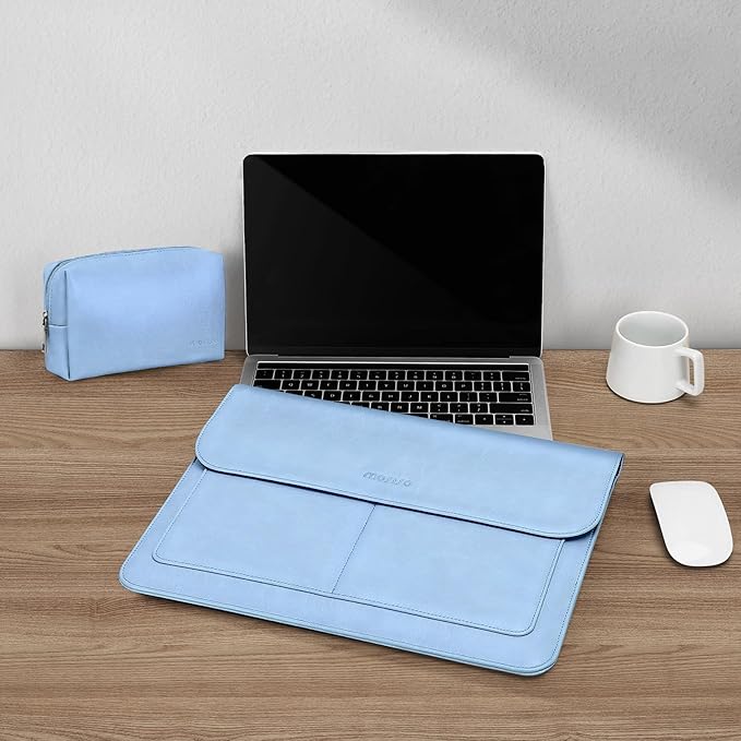 MOSISO Laptop Case 13 inch, 13 inch Laptop Sleeve Compatible with MacBook Air M4 M3 M2 M1 2025-2018 / Pro M2 M1 2025-2016, PU Leather Flap Carrying Case with Stand&Small Pouch, Pastel Blue