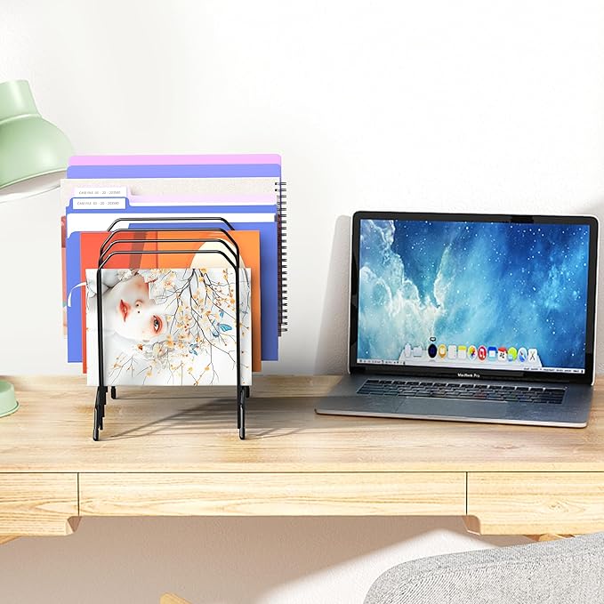 Incline Metal Desk Magazine Folder Holder, Sorter Desk File Organizer with 8-Section Vertical Compartments Rack File Organizer for Office, Home, School (4 Pack)