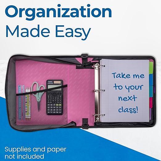 Case-it Classic Zipper Binder | 2-Inch O-Rings, 350 Sheet Capacity, Multiple Storage Pockets & Shoulder Strap | School & Office Organizer | D-251 Light Pink