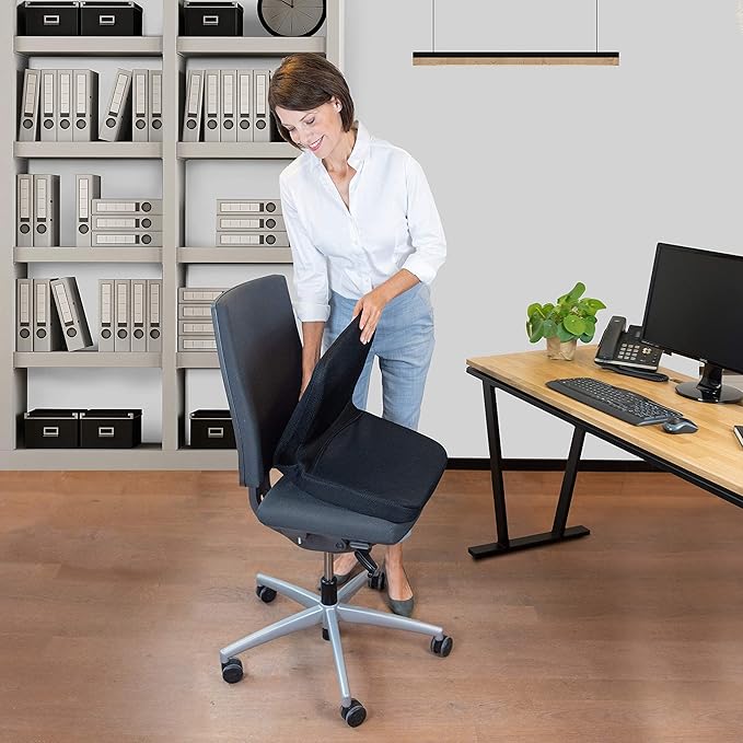 bonmedico Back Support Cushion with Seat – Ergonomic Lumbar Support Pillow Seat Cushion for Office Chair Car Gaming Home Portable Non-Slip Design with Washable Cover – Ideal Gift for Comfort Posture