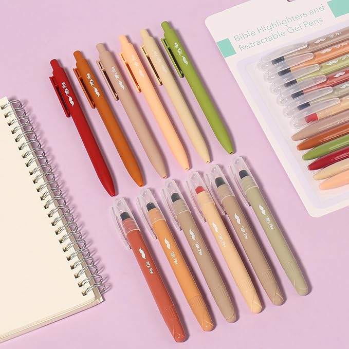 Mr. Pen- Bible Gel Highlighters and Pens, 12 Pack, Earthy Colors No Bleed, Aesthetic Gel Pens, Bible Journaling Set