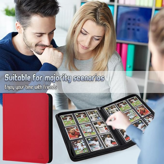 9 Pocket Card Binder - 540 Capacity with Zip Closure Premium, Double-Sided,Sturdy & Sleek PU Leather Protector for MTG, TCG, Sport & Collectible Cards (Red)