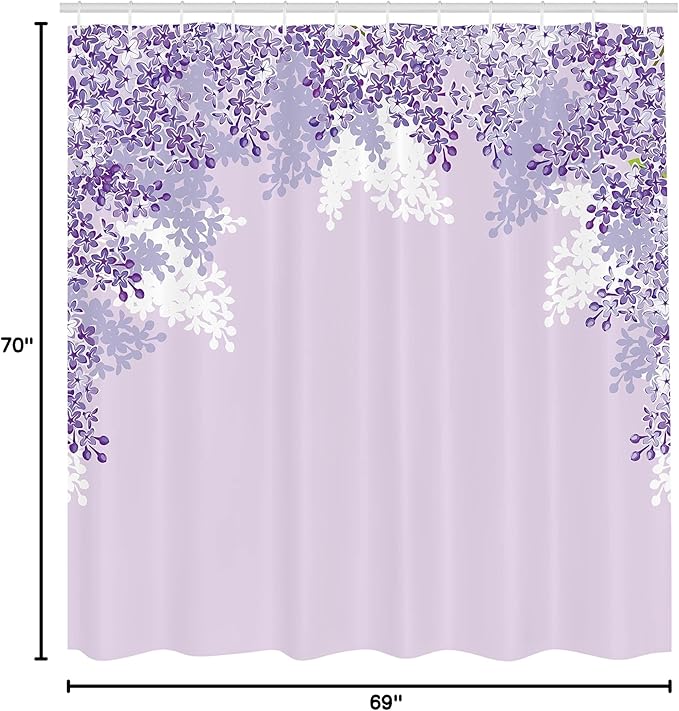 Ambesonne Flower Shower Curtain, Framing Lilac Flowers in Blossom Vernal Season Soothing Color Shades Artwork, Cloth Fabric Bathroom Decor Set with Hooks, 69" W x 70" L, Blue Violet