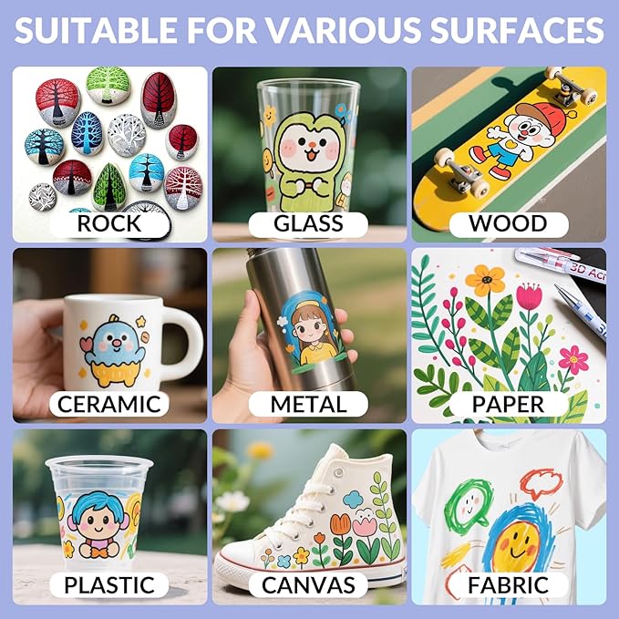 3D Acrylic Gel Pen,48 Colors gel Pens With 1mm Bullet Tip Point, Acrylic Paint Pens for Black Paper,Rock Painting, Glass, Wood, Fabric,Cards,Scrapbook,DIY Art Crafts