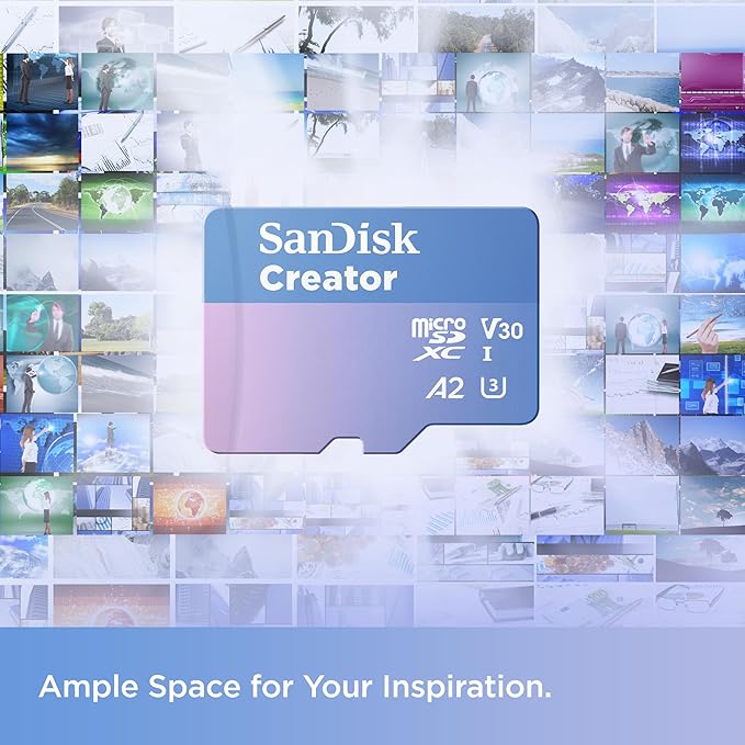 SanDisk 512GB Creator microSD UHS-I Card with SD Adapter - for Cameras and Drones, 4K, 5.3K, A2, V30, U3, 3 Months of Adobe Lightroom Included - SDSQXAV-512G-GN6MS