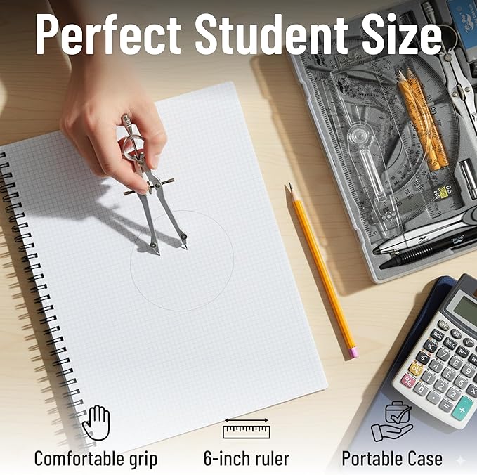 Mr. Pen- Geometry Set, 15 pcs, Black, 6 Inch Swing Arm Protractor, Divider, Set Squares, Ruler, Compasses and Protractor