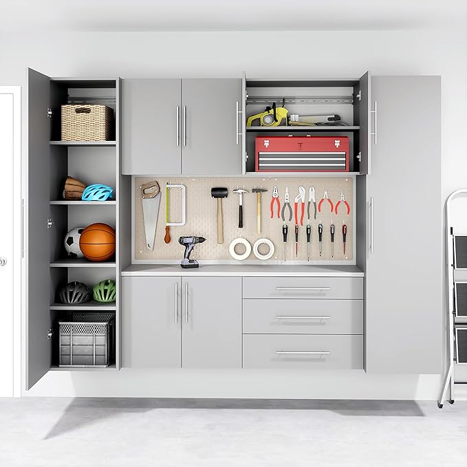 Prepac HangUps 30” Wide Wall Mount 3-Drawer Storage Cabinet, Ideal for Tool Storage, Organization for Garage, Kitchen, Laundry, Bathroom, Home Office and More, 30”W x 24”H x 16”D, Light Gray