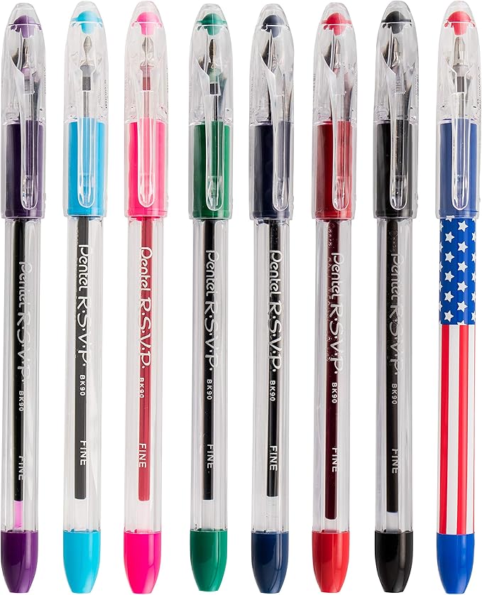 Pentel RSVP Ballpoint Pen, Fine Line, (0.7mm), Red Ink (BK90BP2B), 2 Count (Pack of 4)