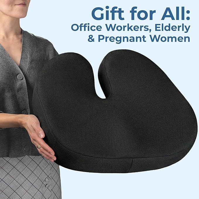 5 STARS UNITED Seat Cushion for Tailbone Pain Relief ā Memory Foam Cushion for Coccyx, Hip, Sciatica & Post-Surgery Recovery ā Wheelchair, Car, Desk, Gaming & Office Chairs, Black, XX-Large