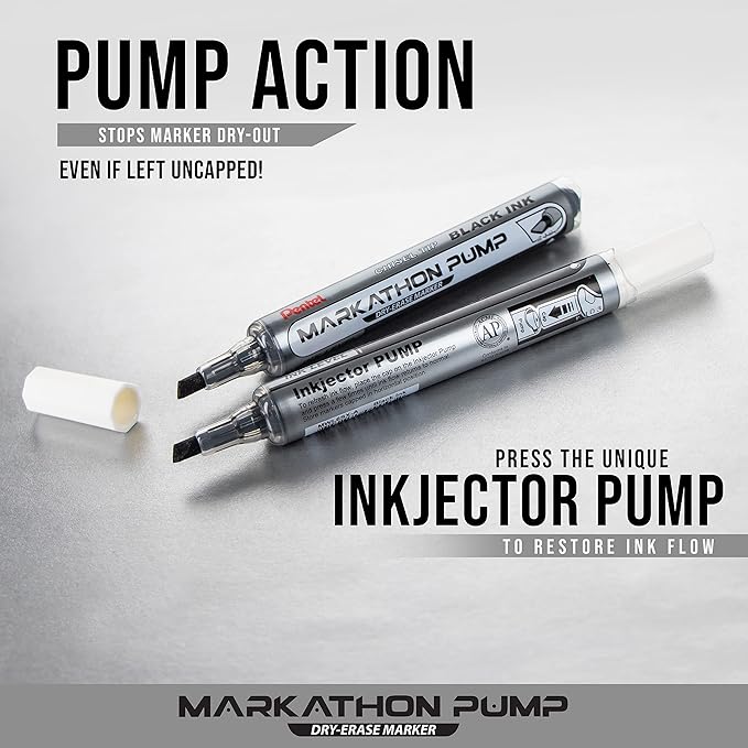 Pentel Markathon Pump Dry Erase Marker, Chisel Tip, Red Ink, 12 Pack (MWL6SX-B)