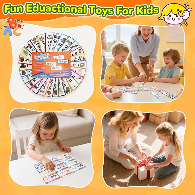 30PCS Read and Rhyme Flip Books, Interesting Word Family Flip Books, ABC Vocabulary Flash Cards, Sight Words Flash Cards Kindergarten, Read and Rhyme Flip Activity Book