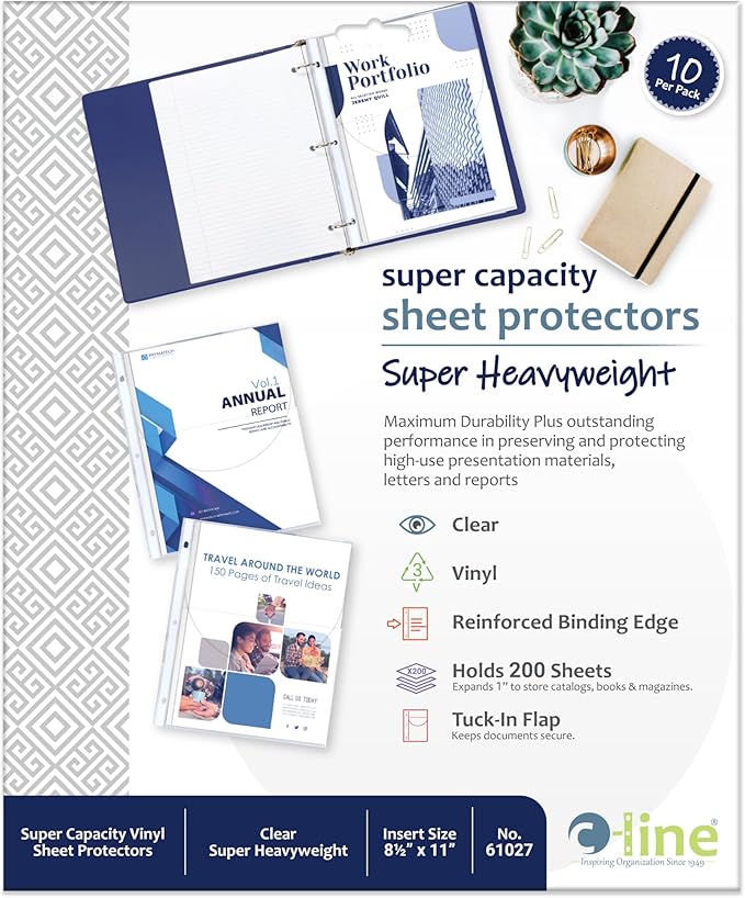 C-Line 61027 Super Capacity Sheet Protector with Tuck-In Flap, 200", Letter Size (Pack of 10)