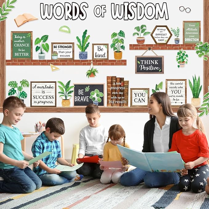 57 Pcs Plant Bulletin Board Set Inspirational Flower Bulletin Board Decoration Positive Cutout Classroom Decoration for School Office Home Teacher Classroom Wall Supplies