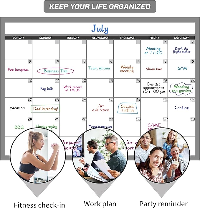 Large Dry Erase Calendar for Wall, Undated 1 Month Wall Calendar, 40" x 28" Erasable & Reusable Laminated Calendar, 10 Round Stickers, Great Layout Wall Calendar Monthly for Home Office School