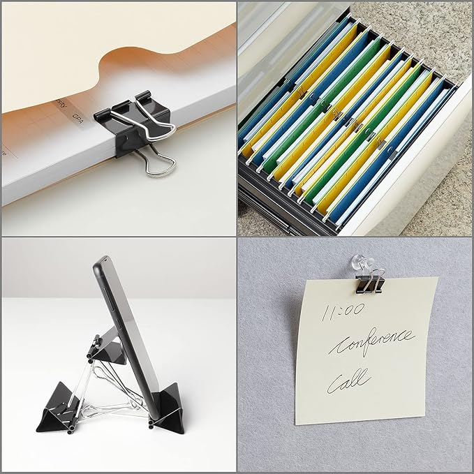 Staples Binder Clips - Black Steel, 0.63" Capacity, Small Office Paper Clips, Pack of 144