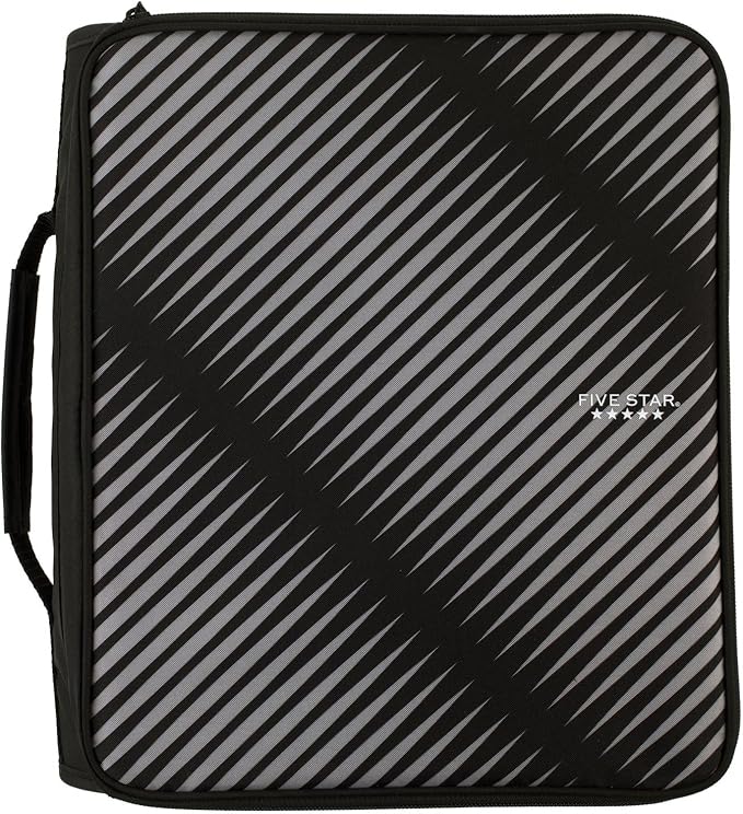 Five Star Zipper Binder, 2 Inch 3-Ring Binder with Round Rings, 5-Tab Expanding File, 380 Sheet Capacity, Black (72536)