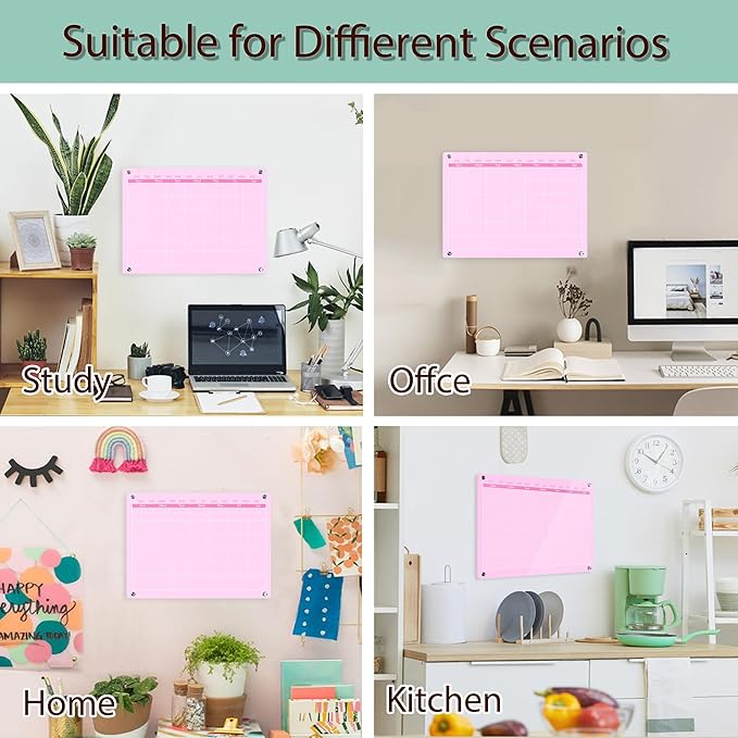 Acrylic Calendar Dry Erase Board for Wall,15.7''x11.8'',Pink Monthly Calendar Whiteboard for Home,Office, School