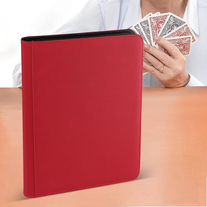 Trading Card Binder 16 Pocket, GERMUN PU Cover Card Binder for 1000+ Cards, Premium Trading Card Holder Folders, Double Sided Pocket Card Album for MTG, TCG (Red)