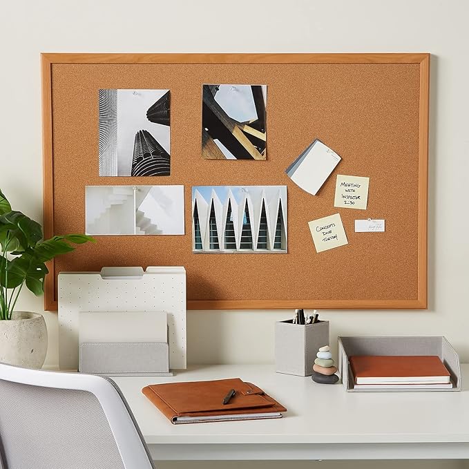 Staples Cork Bulletin Board, 3 x 2 Feet, Oak Frame, Vertical or Horizontal Mount, Self-Healing Surface