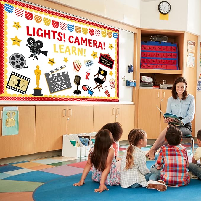 70Pcs Movie Night Bulletin Board Decorations Set, Welcome Back to School Classroom Decorations Kit Movie Theme Cutouts Decor for Classroom Home Office Chalkboard Wall Window Door