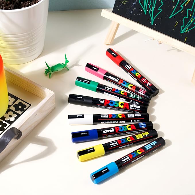 POSCA Canvas Paint by Number Kit, Sunshine Mosaic - 8 Markers with 2 Pre-Drawn Canvases - for All Artists and Holiday Gifting