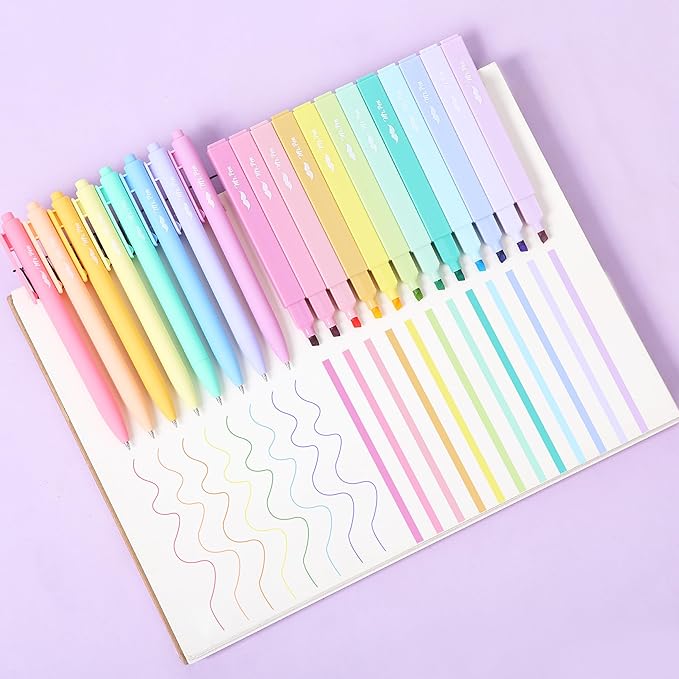 Mr. Pen- Aesthetic Highlighters and Gel Pens, 20 Pack, Colorful Bible Highlighters No Bleed, Colorful Ink Gel Pens