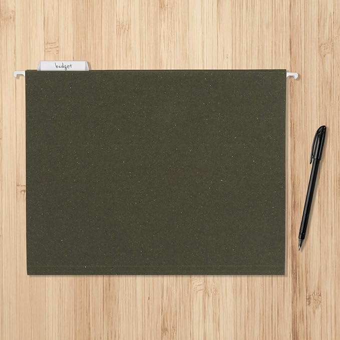Amazon Basics Hanging File Folders for Documents, Letter Size, 1/5-Cut Adjustable Tabs, Standard Green, 75 Count per Box