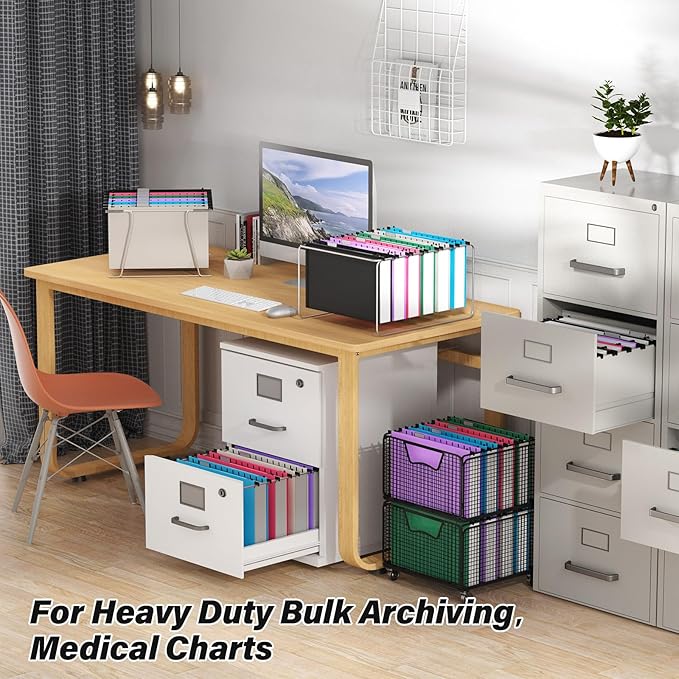 Ansook Legal Size Hanging File Folder Extra Capacity,Heavy Duty 2" Expandable Hang Folder with Tabs,12 Pack Reinforced File Cabinet Folders,Plastic Hanging File Organizer for File Frame Box