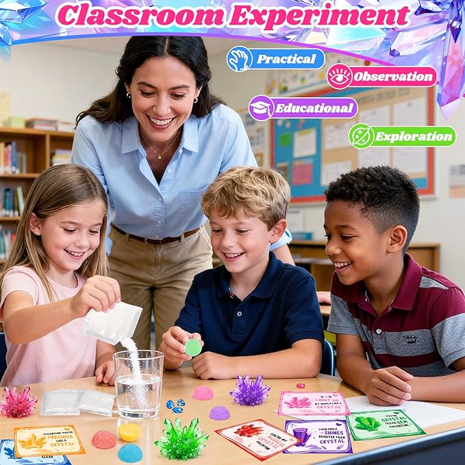 24PCS Crystal Growing Kit Valentines Day Gifts for Kids, Science Kits with Valentines Day Cards for Kids School Exchange STEM Science Experiments Planting Crystal Classroom Party Favors Boys Girls