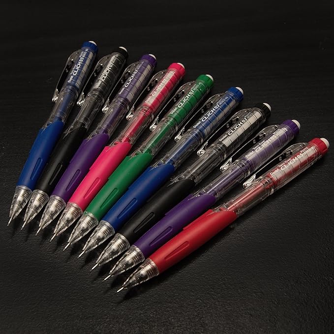 Pentel Twist Erase CLICK Mechanical Pencil, Pack of 12, (0.5mm), Clear Barrel, Black Grip, Box of 12 (PD275TA)