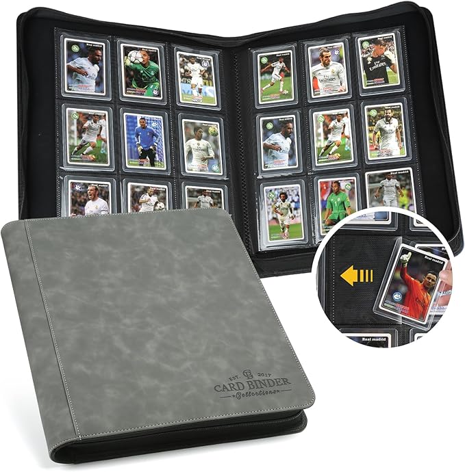 Toploader Binder,Toploader Hard Cases, 9-Pocket Pages Sleeves Hold up 288 Cards.Toploader Card Binder with Sleeves for “3×4” rigid,Card Holder(grey)