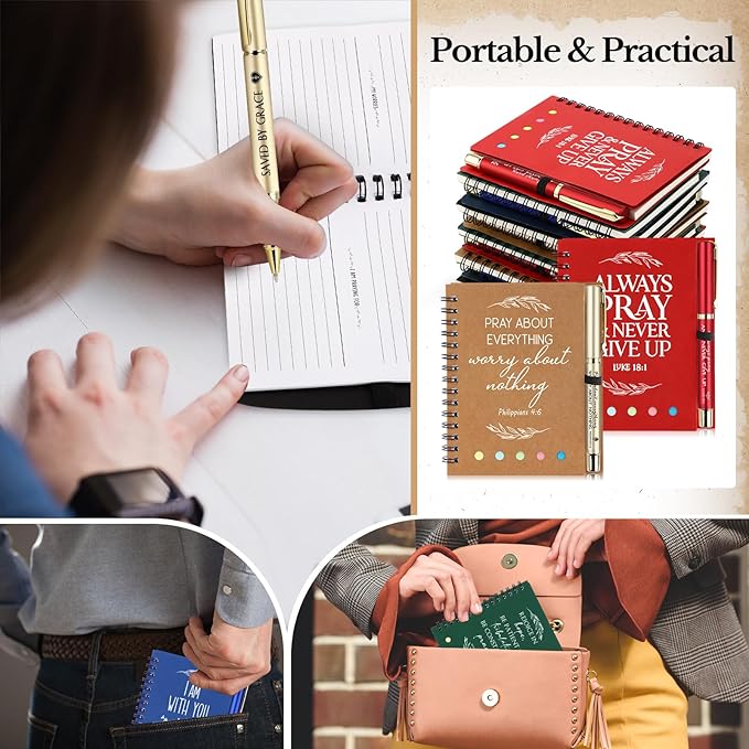 Spakon 30 Set Christian Gifts Bulk Easter Mother's Day Church Sticky Note Spiral Notebook Bible Verse Ballpoint Pen Prayer Journal Religious Scripture Notepad Sunday School Teacher Party Favors