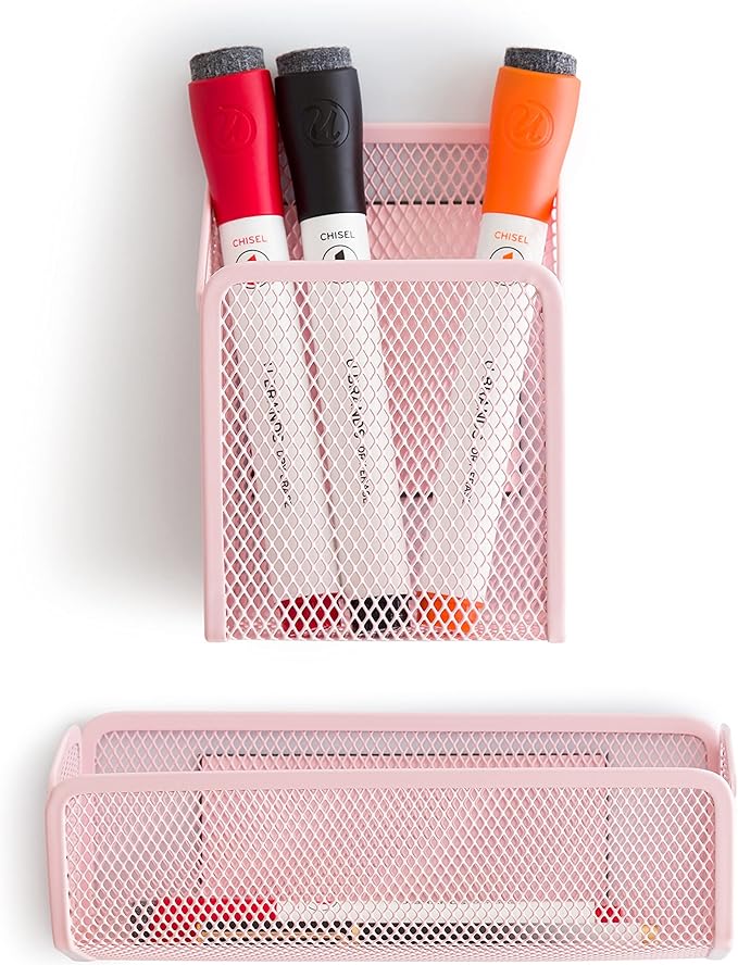 U Brands Blush Mesh Locker Organization Kit, Includes Magnetic Cup, Folding Shelf and Bin, 3 Pieces