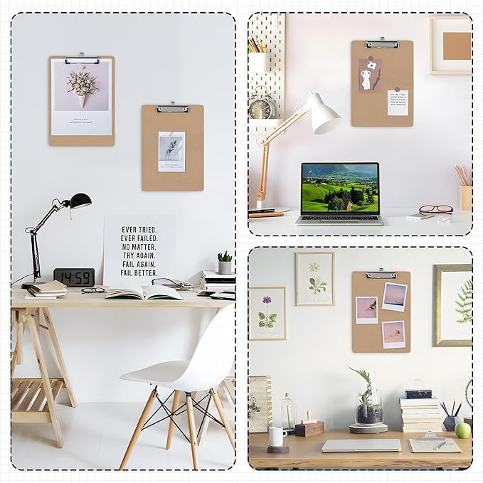 Clipboards 20 Pack Letter Size 9" x 12.5" Clipboards Bulk, Wooden Hardboard A4 Clip Boards Pack for 8.5" x 11" Paper with Low Profile Clip, Hanging Loop for Office Home Classroom