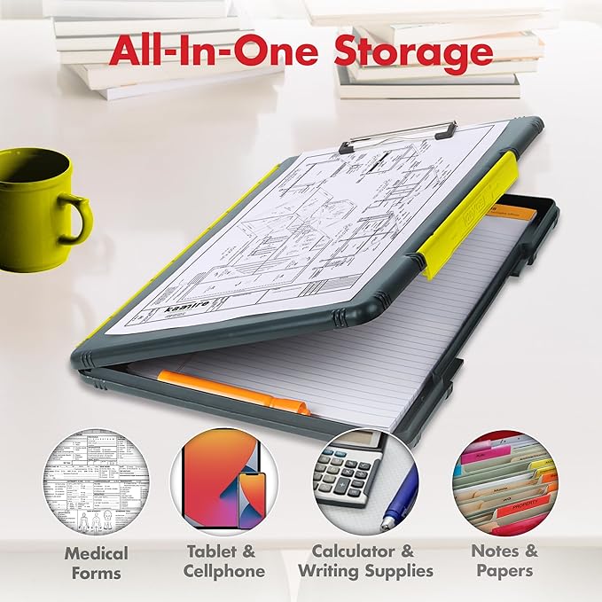 Dexas Legal Size XL Slimcase 2 Storage Clipboard, Gray with Yellow Clip, 15.5" x 10.5"