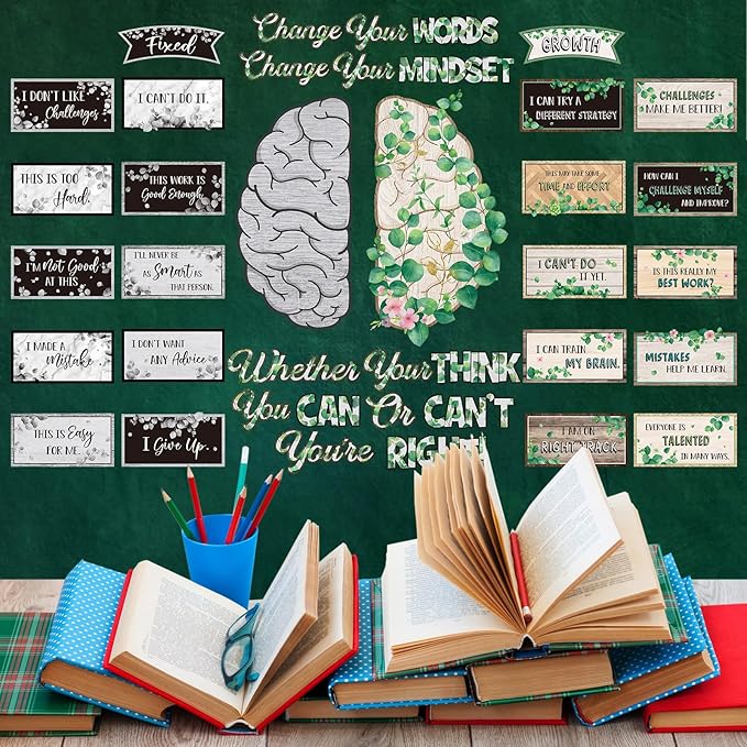 Tenare Mindset Posters Bulletin Board Set Motivational Change Your Mindset Posters Positive Sayings Inspirational Classroom Decoration for Teacher Students School(Vintage)