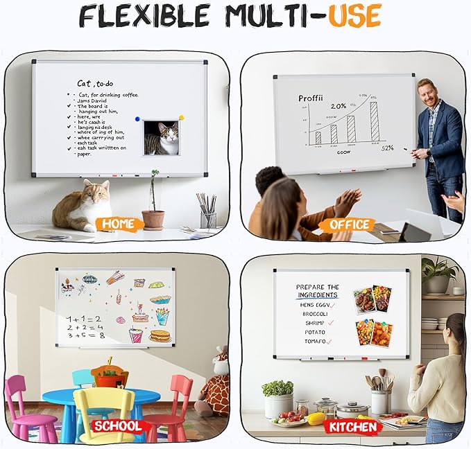 NEWBULIG 48"×24" Magnetic Dry Erase Board – Wall-Mount Whiteboard with Aluminum Frame & Accessory Kit for Office, Home, School