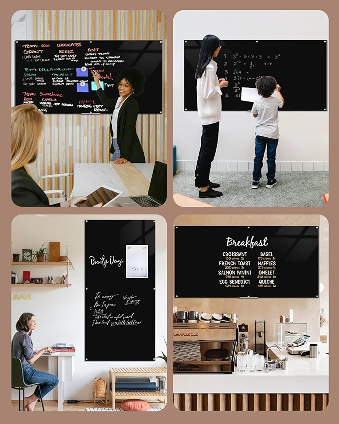 Mifuro Magnetic Glass Whiteboard,96"x48" Wall Mounted Frameless Dry Erase Board for Office, Home & School Black