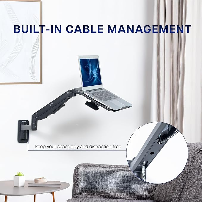 VIVO Sit-Stand 14 Inch Pneumatic Laptop Tray Wall Mount, Articulating Height Adjustable Typing Platform, Floating Workstation, Ergonomic Tilt, Black, MOUNT-KB35L