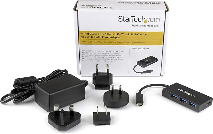 StarTech.com USB C Hub - 4 Port USB-C to USB-A (3X) and USB-C (1x) - with Power Adapter - USB Type C Hub - Port Expander (HB30C3A1CFS)