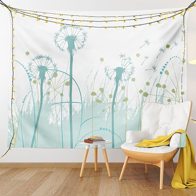 Ambesonne Spring Tapestry, Silhouette Dandelion Floral Foliage Seasonal Blooms Botany Eco Illustration, Fabric Wall Hanging Decor for Bedroom Living Room Dorm, 28" X 23", Khaki Green