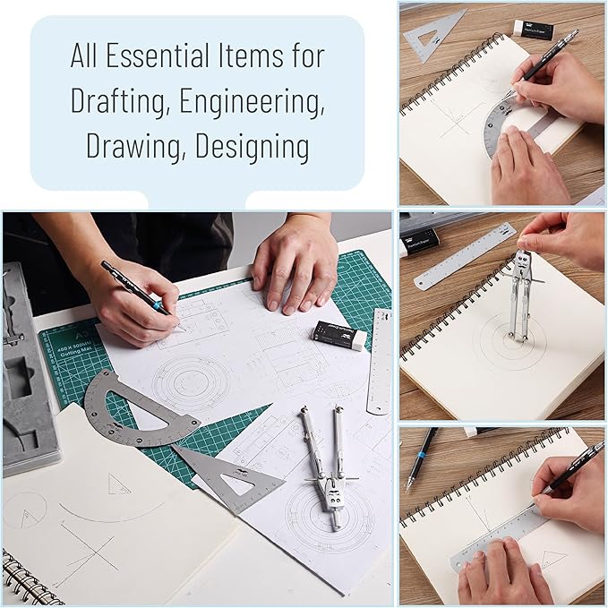 Mr. Pen- Professional Geometry Set, Silver Geometry Kit for Artists, Metal Rulers and Compasses, Mechanical Pencil Set, Drafting Tools & Drafting kits