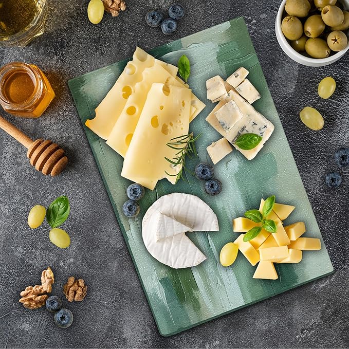 Ambesonne Green Cutting Board, Abstract Design Brush Strokes Look Print with Pastel Tones Celtic Tones, Decorative Tempered Glass Cutting and Serving Board, Small Size, Slate Brown White Teal