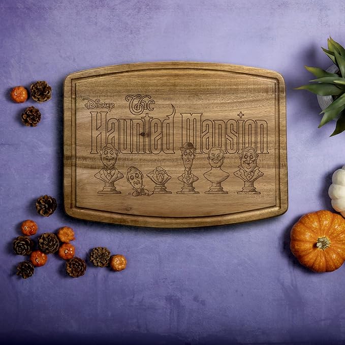 PICNIC TIME Disney Haunted Mansion Busts Ovale Acacia Cutting Board Serving Board Charcuterie Cheese Board with Juice Groove Spooky Kitchen Decor Gift, (Acacia Wood)