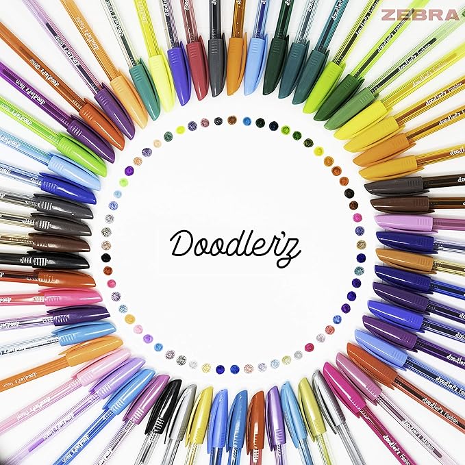 Zebra Pen, doodler’z Gel Stick Pens, 1.0mm Needle-Point Tip, Glitter, Neon, Pastel, Metallic Gel Ink, Vibrant Assorted Colors, Water-Based Ink, Art and School Pens, 60 Count Pack (41960)