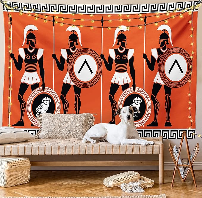 Ambesonne Retro Tapestry, Historical in Greece Theme Cultures, Fabric Wall Hanging Decor for Bedroom Living Room Dorm, 30" X 45", Orange Black White
