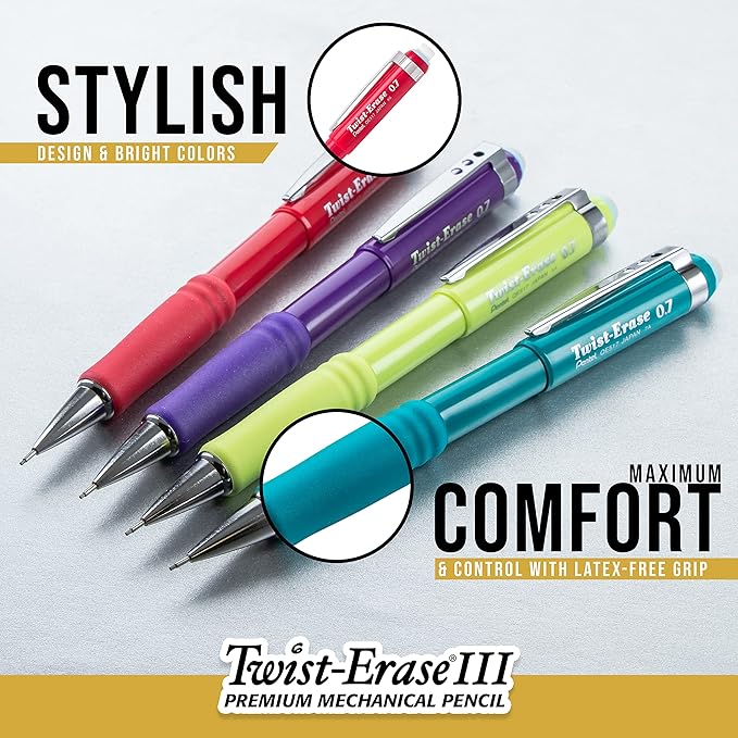 Pentel Twist-Erase III Mechanical Pencil, (0.9mm), Violet Barrel, Box of 12 (QE519V)