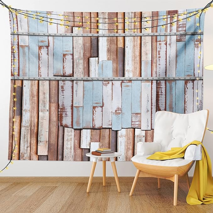 Ambesonne Rustic Tapestry, Nautical Wooden Planks Tree Designs on Rusty Screws Art Print, Wall Hanging for Bedroom Living Room Dorm Decor, 40" X 60", Mauve Teal