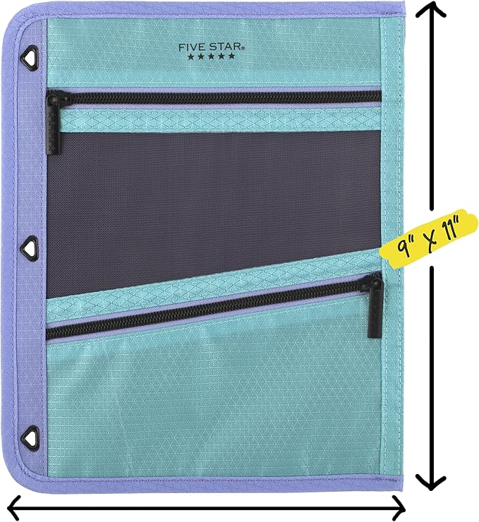 Five Star Pencil Pouch, Pen Case, 3-Pocket Zipper Pouch, Fits 3-Ring Binder, Storage Organizer for Classroom Supplies Earbuds Chargers Cables Makeup, Teal/Berry (500207F-ECM)